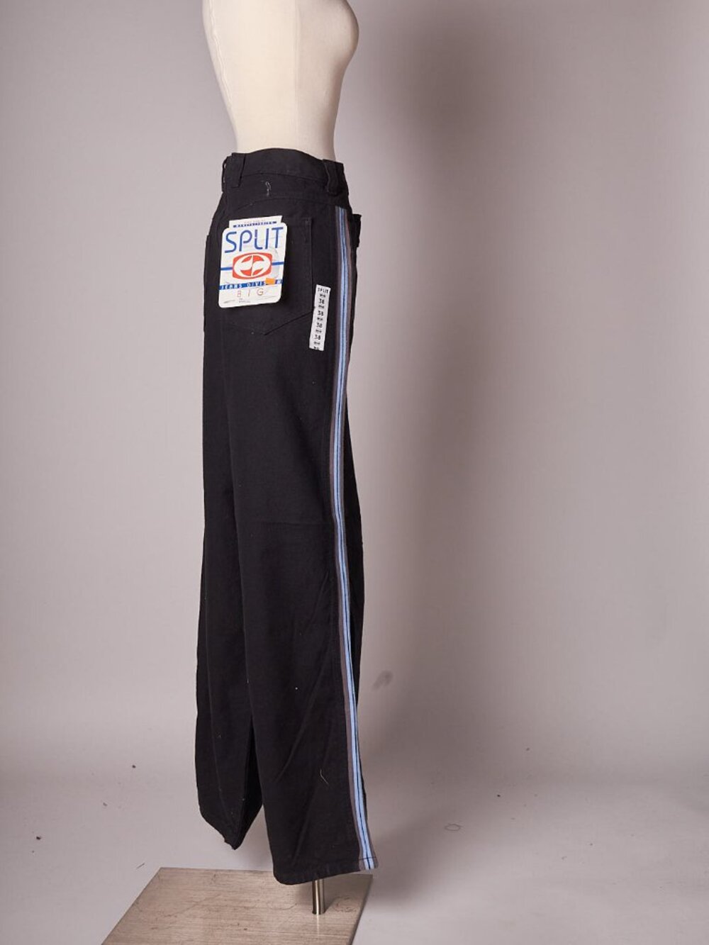 1990s Deadstock Baggy Black Stripe Leg Split Skateboarding Pants